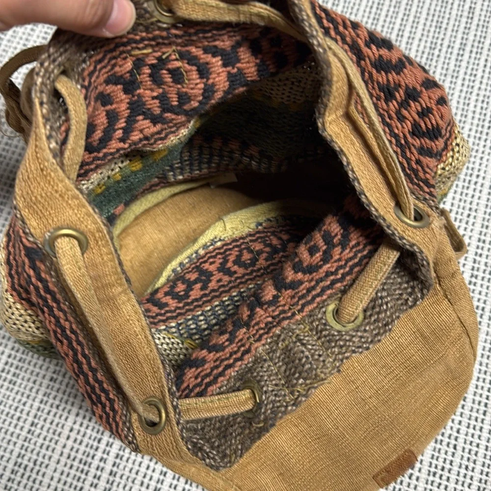 Bohemian woven printed natural Tan and Brown Backpack small